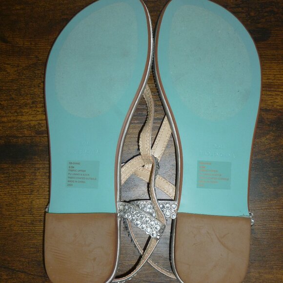 NWOT Betsey Johnson Silver Sequin Thong Sandals w/Ankle Straps - Picture 12 of 14